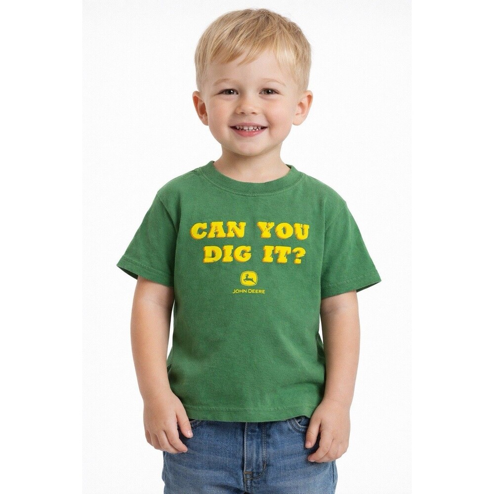 John Deere Toddler T-Shirt “Can You Dig It?” Green Size 3T Boys Graphic Tee